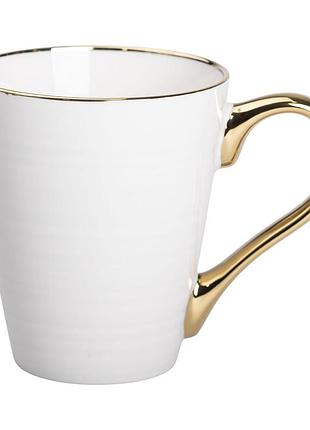 Кружка фарфоровая с золотым ободком и позолоченной ручкой 320 (мл) белая rx-n240624w