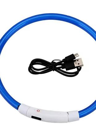 Светящийся ошейник для собак или котов с usb зарядкой имеет три режима свечения l 70 см синий