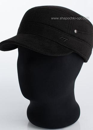 Мужская кепка немка из кашемира утепленная с ушками черная 56-57 58-59