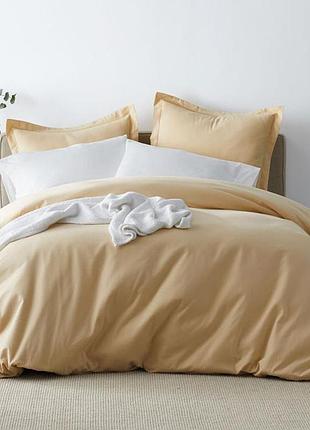 Постельное белье крем-брюле ранфорс meriset - семейный на резинке євро на резинці