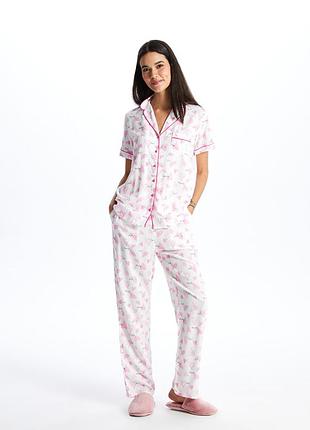 Котонова рожева біла піжама одяг для дому