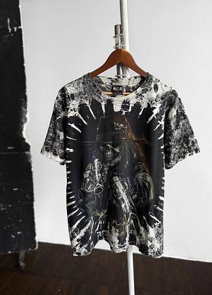 Wild mens black tie dye skull graphic print biker t-shirt чоловіча, чорна, футболка, з принтом, череп, тай-дай, байкерська, wild