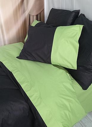 Постільна білизна premiere чорний/фісташка ранфорс meriset - двоспальний на резинці