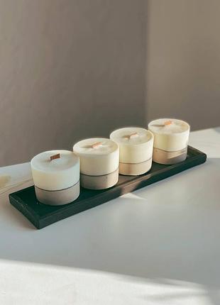 Соевые свечи в бетоне simple с эфирными аромамаслами на бетонной подставке ручной работы 4шт tropical forest