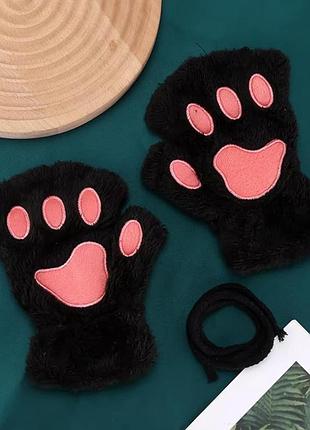 Кошачьи лапки перчатки без пальцев митенки перчатки квадробер аниме
