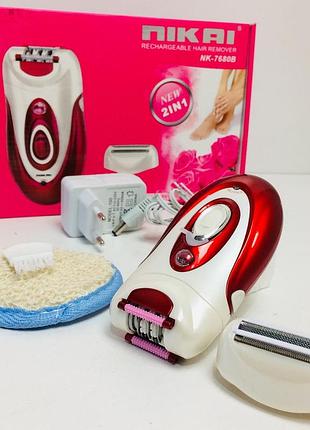 Жіночий епілятор nikai nk 7680 з насадкою для гоління nika nk 7680 (40 шт./яш)
