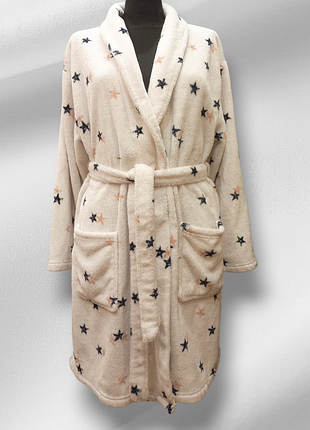 Халат плюшевий жіночий короткий білий в зірочки без капюшона george s/m