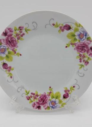 Тарелка мелкая десертная керамическая белая цветная с рисунком закусочная венеция в упаковке 12 штук d 18 cm