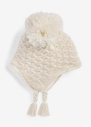 Шапка-ушанка крупной вязки с двумя помпонами (0 мес. - 2 лет)