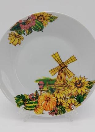 Тарелка мелкая десертная керамическая белая цветная закусочная мельница в упаковке 12 штук d 20 cm forkopt