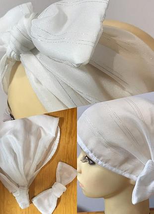 Косынка повязка солоха на резинке цвет голубой белый