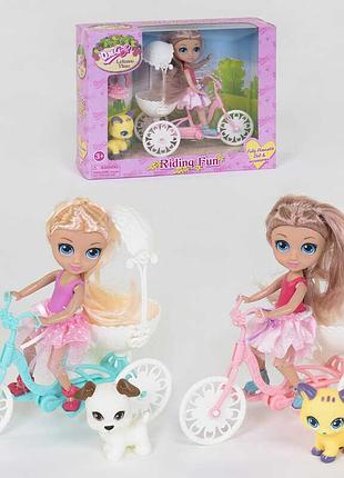 Кукла с велосипедом 57001 (60/3) 2 вида, с питомцем, в коробке