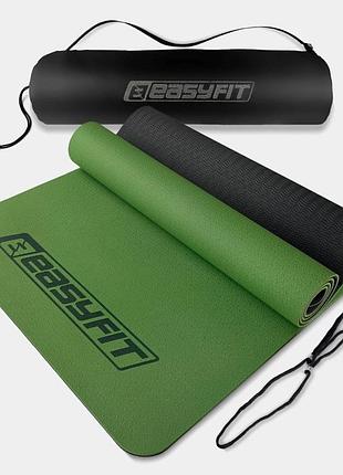 Коврик для йоги и фитнеса easyfit ef-1924s-gnbk, антискользящий, зеленый, 183×61×0,6 см, tpe, + чехол