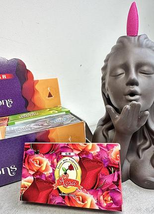 Конусы и благовония gr индия, 12 ароматов, цена за 1 аромат на выбор, 10 конусов в упаковке троянда