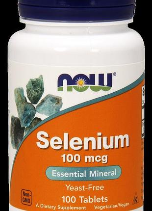 Селен, selenium, now foods, без дріжджів, 100 мкг, 100 таблеток
