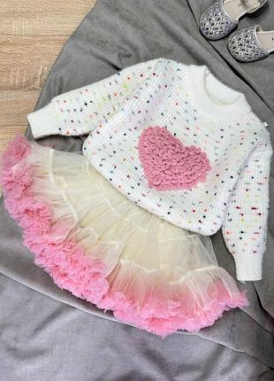 Костюмчик 111,102, р.100,110,120,130,130(1), машинна в'язка+фатин, білий/молоко