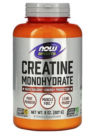 Креатин моногидрат, creatine monohydrate, now foods, sports, чистый порошок, 227 г