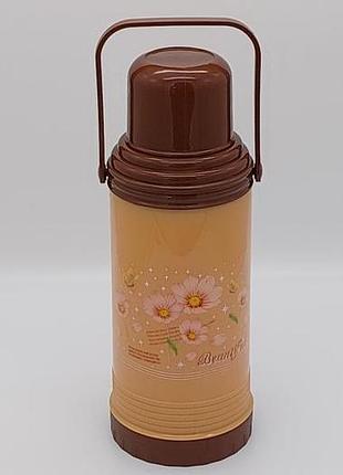 Термос для кофе и чая с чашкой пластиковый со стеклянной колбой h 38 cm 2 литра forkopt