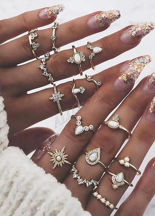 Кольца на фаланги. набор из 16 колец. цвет золото (ring16gold)