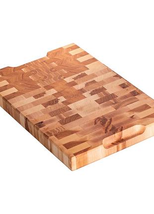 Торцевая кухонная доска «домино» из массива ясеня 30×45 см прямоугольная с ручками для нарезки и подачи