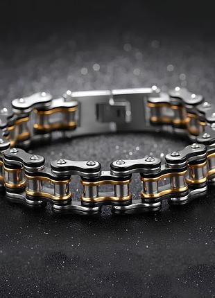 Мужской браслет из нержавеющей стали в виде мотоциклетной цепи, чёрный-золото-серебристый yousf