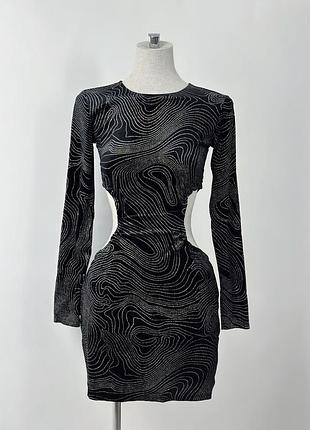 Сукня оксамитова чорна з блискітками з вирізами