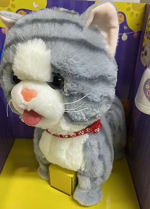 Кот на поводке с функцией записи голоса облизывает и и поет на английском языке