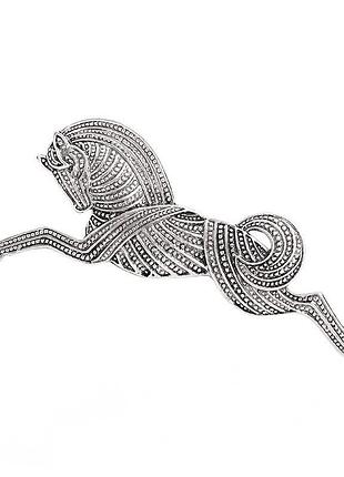 Большая брошка лошадь серебристая лошадка значок серебряный конь брошь год лошади фигурка коня horse жеребец