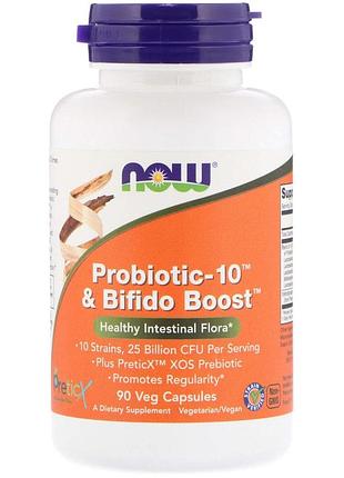 Пробіотик-10 з bifido boost, probiotic-10, now foods, 25 млрд куо, 90 вегетаріанських капсул