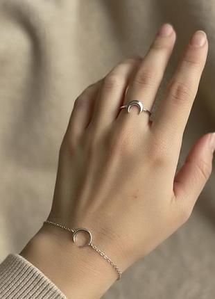 Комплект украшений лунница, набор браслет+кольцо, серебро 925 пробы