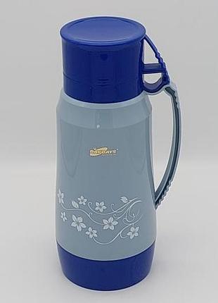 Термос для кофе и чая с двумя чашками пластиковый со стеклянной колбой h 34 cm 2 литра forkopt