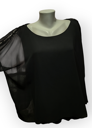 Блуза лонгслів чорна з паєтками шифонова з еластичними рукавами оверсайз wallis