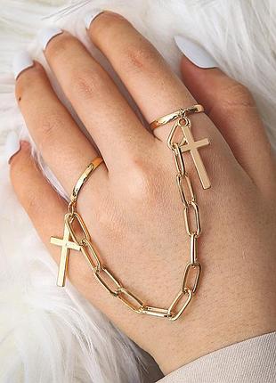 Комплект з двох каблучок золотистого кольору з двома підвісками хрестами, розмір регульований