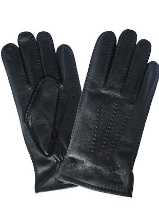 Чоловічі чорні рукавички з оленячої шкіри із зовнішнім швом