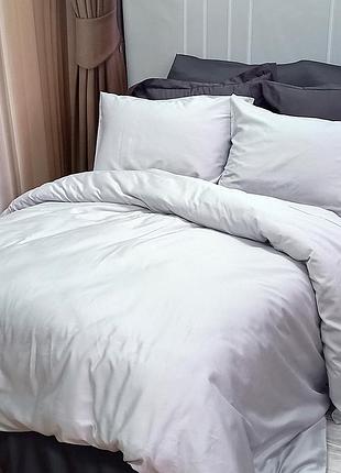 Постельное белье дуэт platinum/anthracite premium сатин meriset - семейный на резинке сімейний