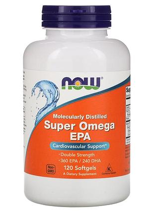 Супер омега-3, super omega epa, now foods, 360 эпк/ 240 дгк, 120 гелевых капсул