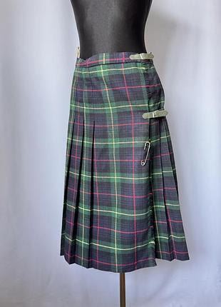 Винтаж юбка килт тартан шотландская традиционная клетка клеточка миди в складку c&a