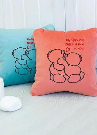 Подушка з принтом «люблю быть рядом с тобой»,подарок для влюбленных наполнитель флок разные цвета персиковый