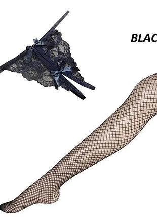 Сексуальные чулки + трусы стринги с вырезом доступом. эротическое сексуальное белье черный