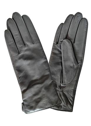 Жіночі шкіряні сірі сенсорні рукавички з вовняною підкладкою 0514zs