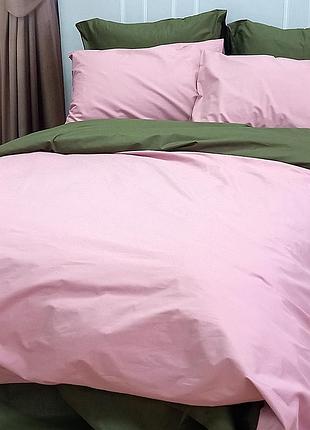 Постельное белье дуэт пудра/темный хаки ранфорс meriset - семейный на резинке двуспальный