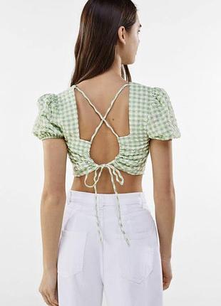 Блуза-топ bershka m 38 клітинка зелена / блузка-топ клеточка
