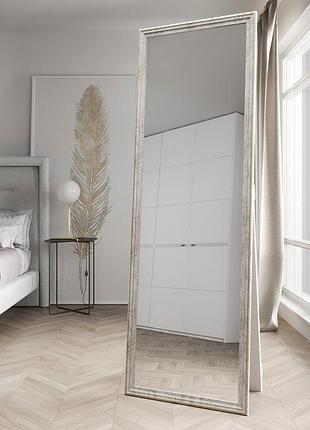 Напольное белое зеркало 178х58 с коричневой патиной универсальное, зеркало стоячее в комнату в узкой раме