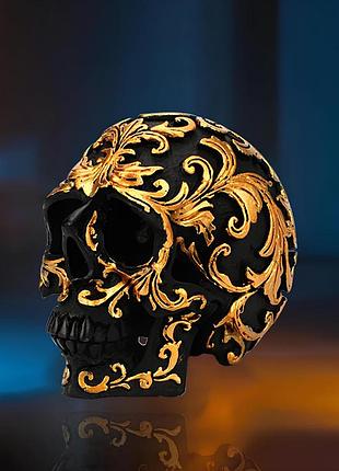 Декоративный черный череп . череп с золотыми узорами, статуя украшение для дома, бар, на хэллоуин. yousf