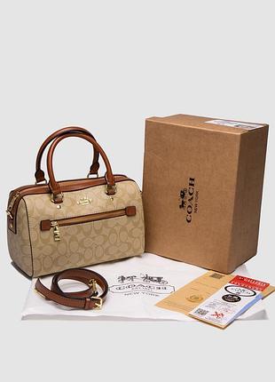 Сумка coach rowan satchel in signature canvas beige/ginger