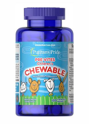 Дитячі мультивітаміни pre-vites children's multivitamin, puritan's pride, 100 жувальних таблеток