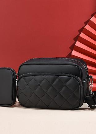 Жіноча сумочка на плечовому ремені з ручкою чорна з екошкіри стильна сумка через плече зі шкірозамінника для дівчини