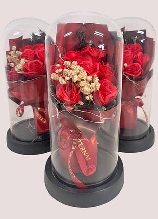 Мыло в виде букета роз в стеклянной колбе с подсветкой kr-03 колба 22 см. красный salemarket