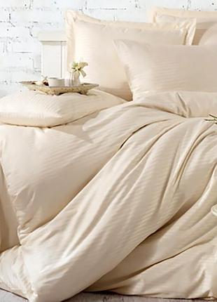 Постельное белье cream elite сатин страйп meriset - семейный на резинке евро