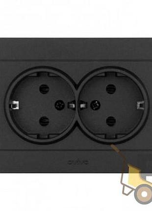 Розетка двойная с заземлением grano черный металлик 400-170300-907